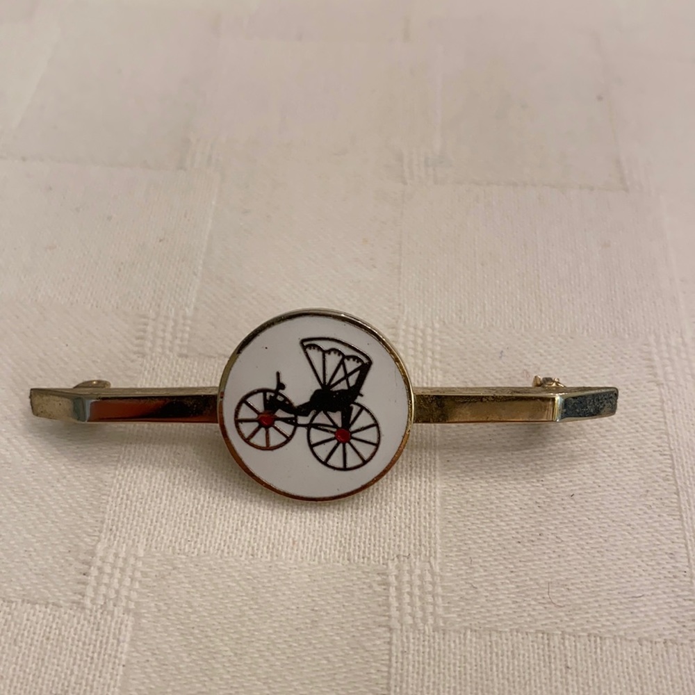 Creation House Vintage Gold Horse Carriage Equestrian Bar Tie Scarf Pin Brooch
